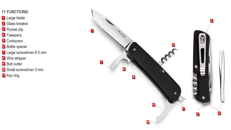 Ruike M21 Multi-Function Pocket Knife | 11 Functions